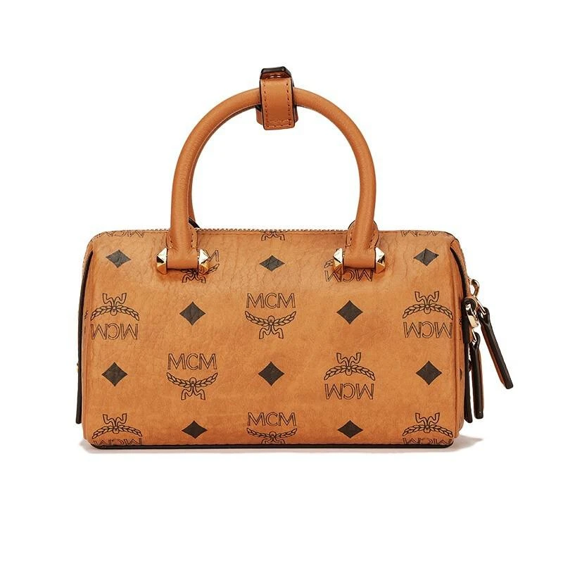 商品[国内直发] MCM|MCM 奢侈品 女士 Essential系列干邑色印花logo迷你波士顿包枕头包单肩手提斜挎包 MWBAASE03CO001,价格¥3676,第1张图片