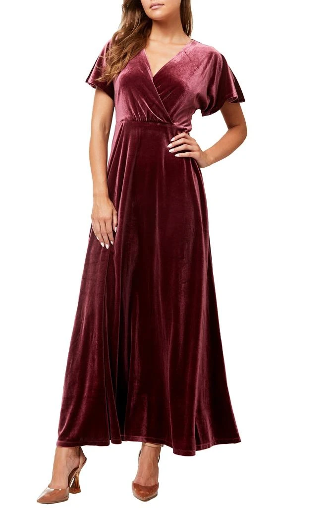 商品Love by Design|June Velvet Flutter Sleeve Maxi Dress,价格¥338,第1张图片