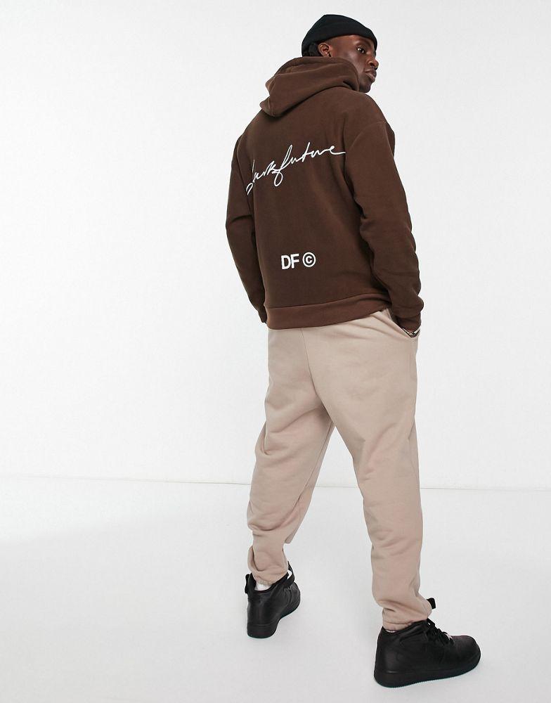 ASOS Dark Future oversized hoodie in polar fleece with back logo prints in brown商品第1张图片规格展示