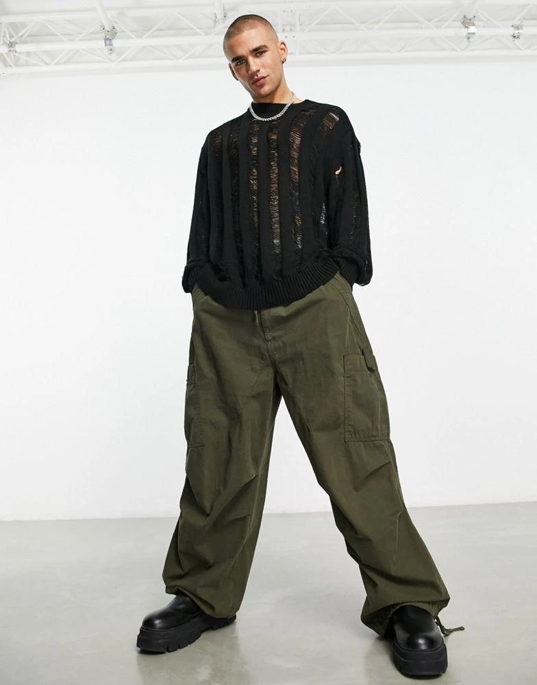 商品ASOS|ASOS DESIGN oversized knitted jumper with laddering detail in black,价格¥288,第4张图片详细描述