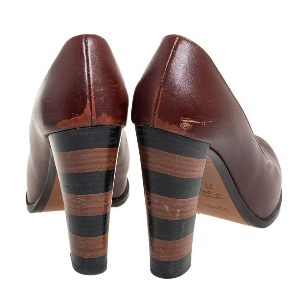 商品[二手商品] Fendi|Fendi Burgundy Leather Pequin Block Heel Pumps Size 35,价格¥1250,第5张图片详细描述
