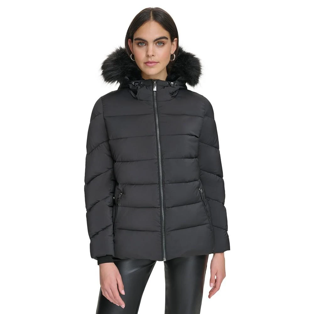 商品Calvin Klein|Women's Stretch Faux-Fur-Trim Hooded Puffer Coat,价格¥717,第1张图片