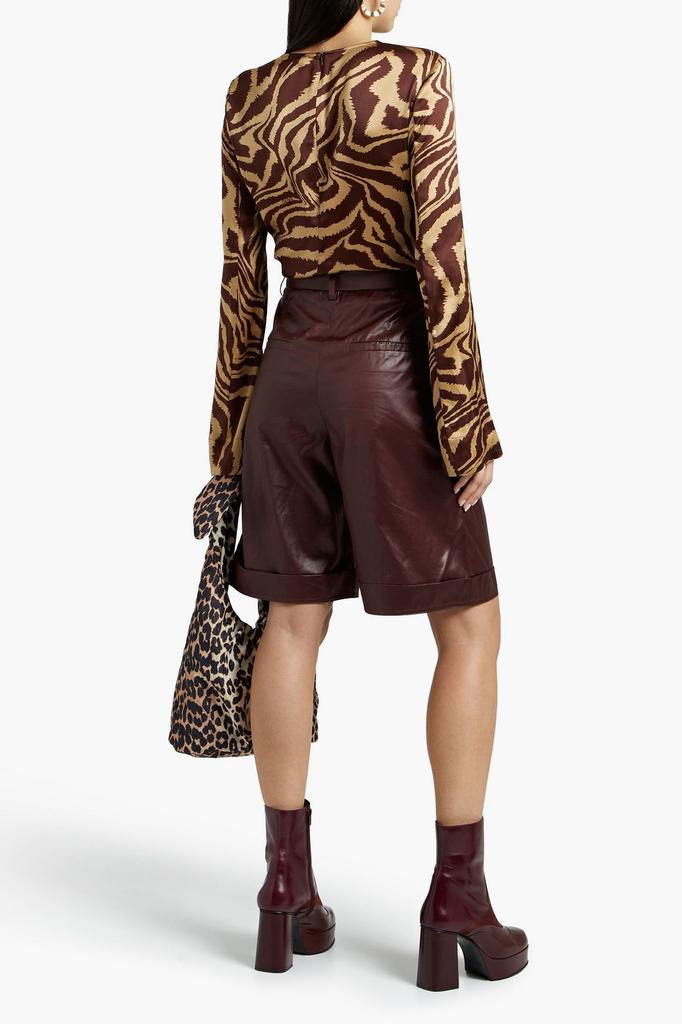 Cutout tiger-print silk-blend satin blouse商品第3张图片规格展示