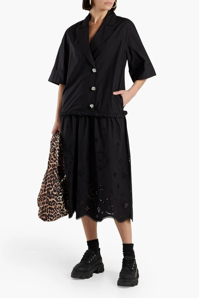 商品Ganni|Gathered broderie anglaise cotton-poplin midi dress,价格¥1118,第2张图片详细描述