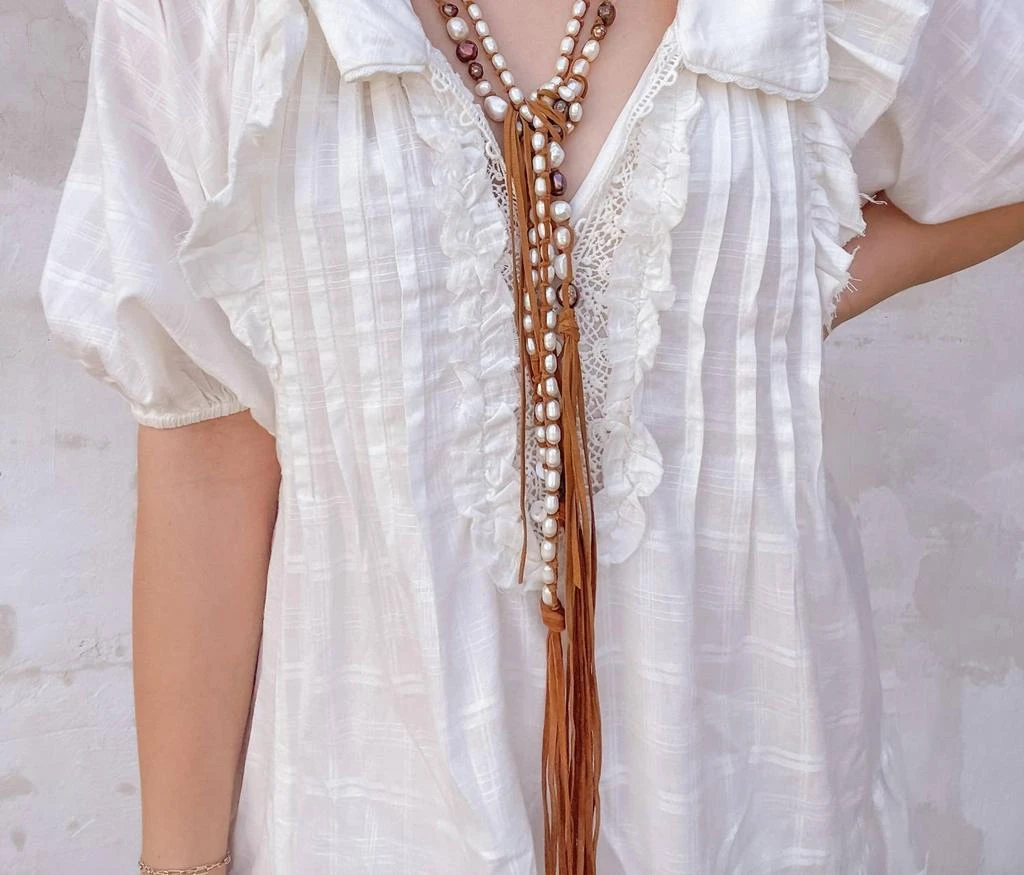 商品Tess & Tomy|Ava Vintage Tibetan Necklace in Pearls,价格¥2058,第2张图片详细描述