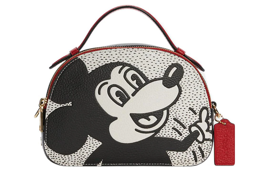 商品[国内直发] Coach|蔻驰 x Disney 迪士尼联名款 Serena Keith Haring 21 米老鼠卡通图案 鹅卵石皮革 手提单肩斜挎包 小号 女款 黑色拼白色,价格¥1406,第1张图片