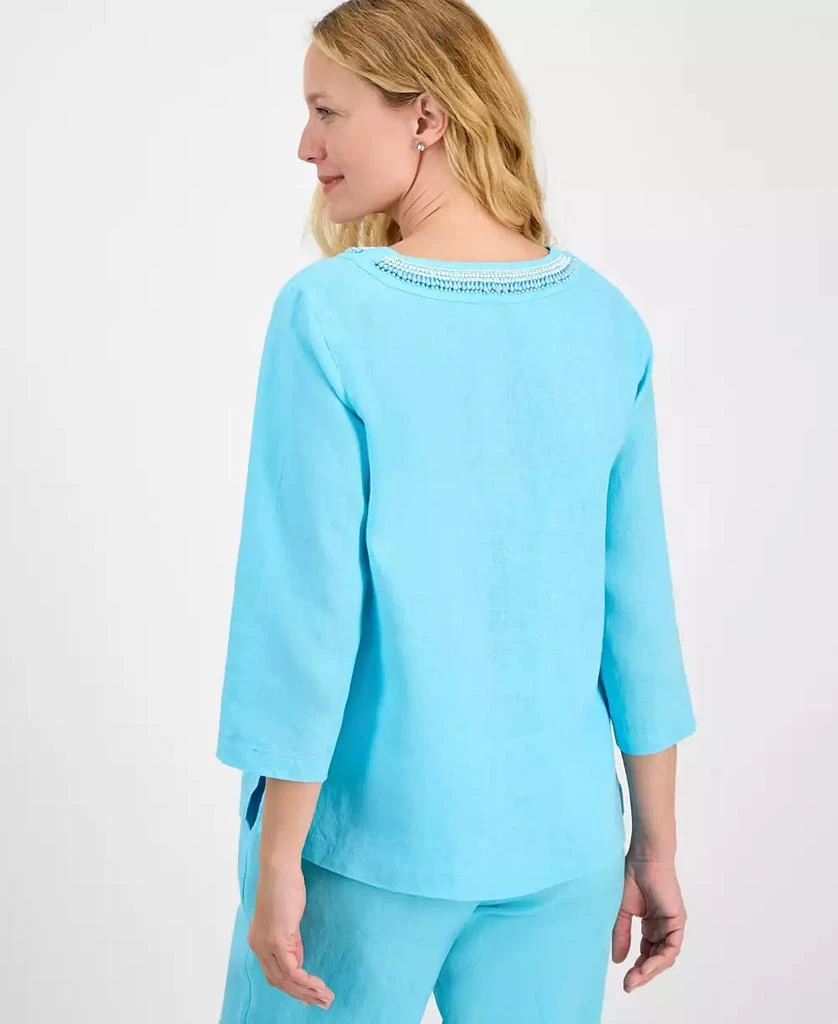 商品Charter Club|Petite Embellished V-Neck 3/4-Sleeve Linen Top, Exclusively at Macy's,价格¥355,第5张图片详细描述