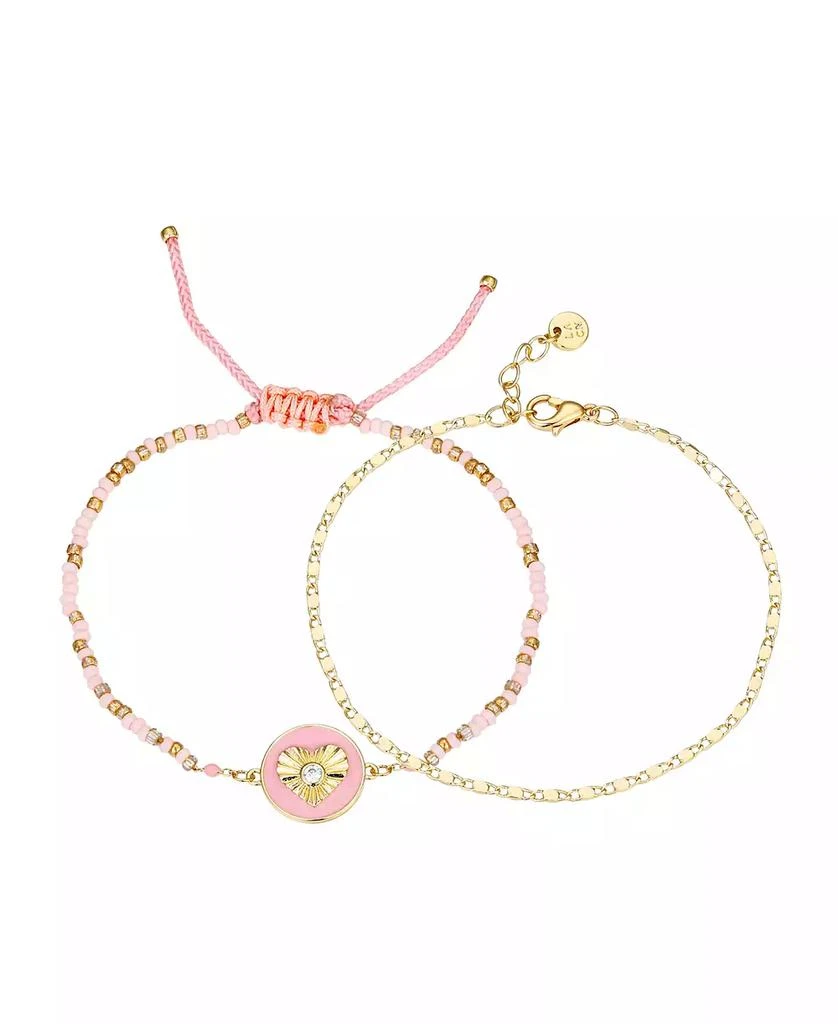 商品Unwritten|14K Gold Flash-Plated Brass Cubic Zirconia Pink Heart Cord and Chain Bracelet,价格¥306,第1张图片