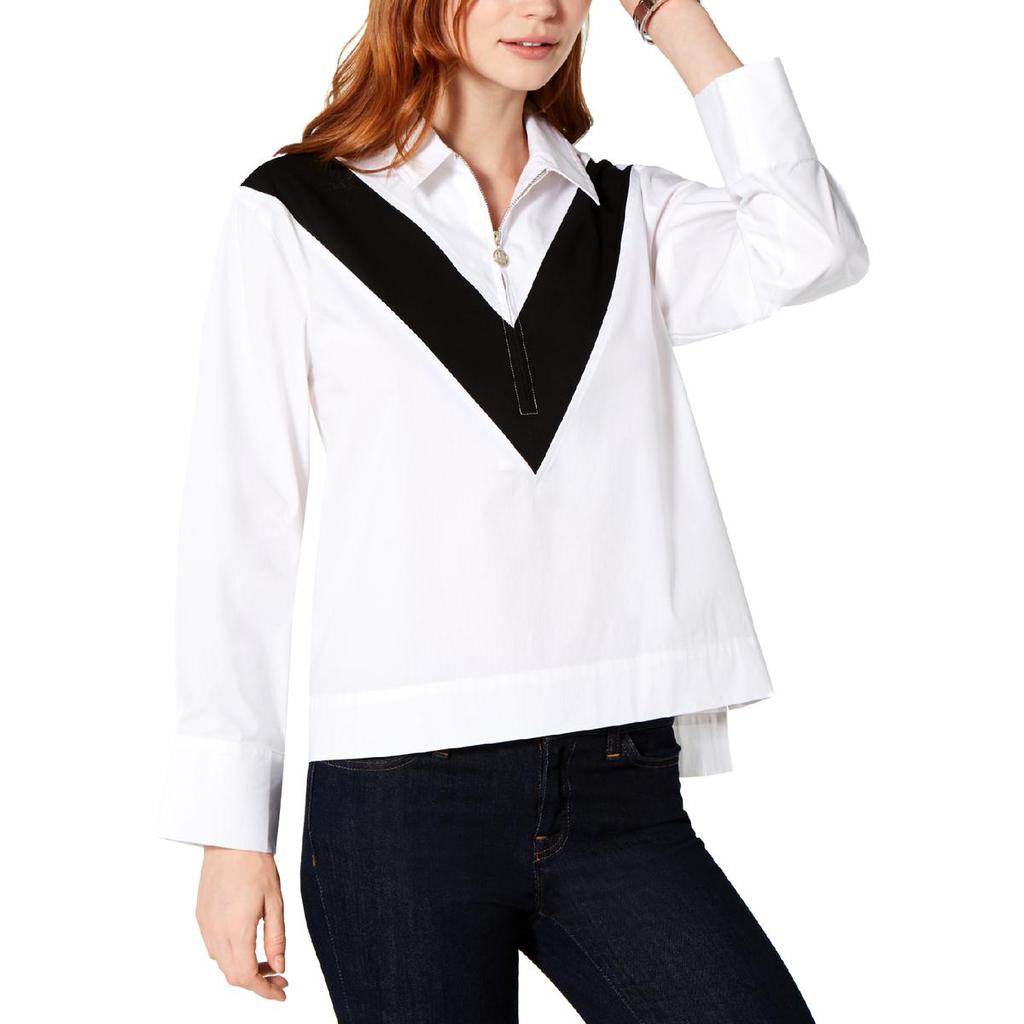 Tommy Hilfiger Womens Zip Up Collar Pullover Top商品第1张图片规格展示