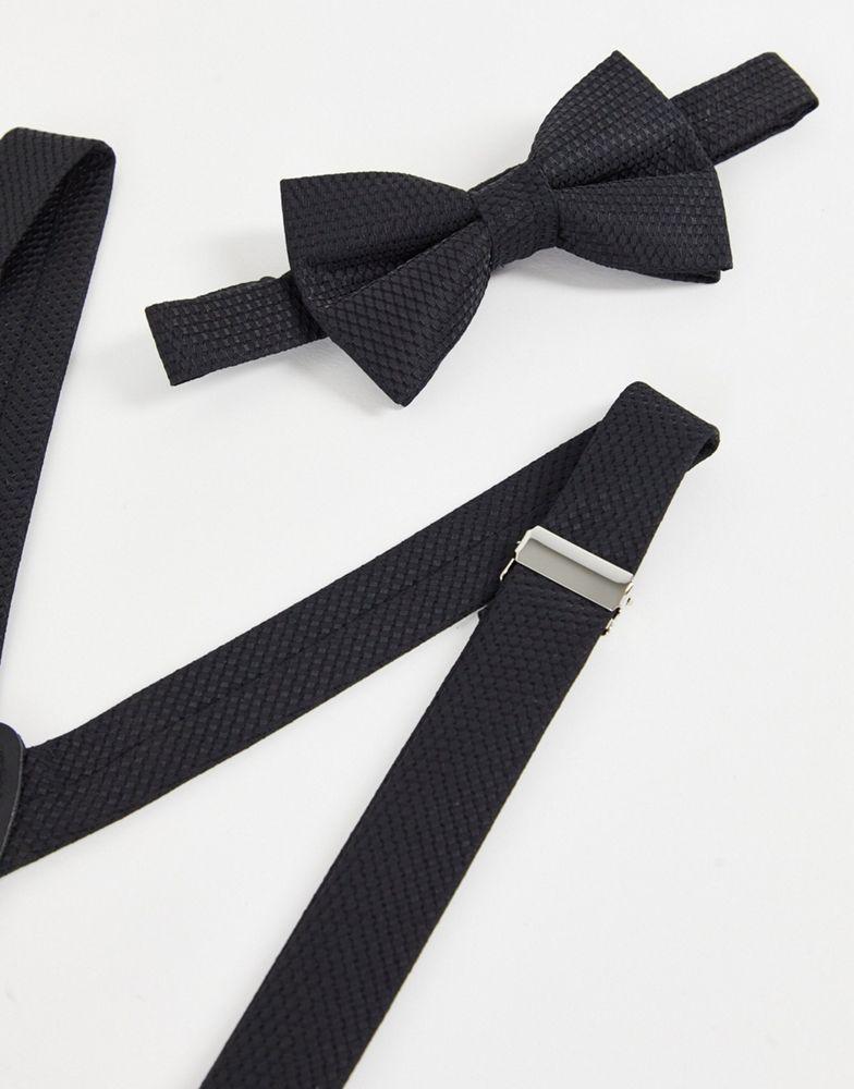 Noak textured bow tie and braces in black商品第2张图片规格展示