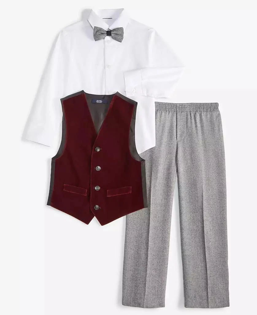 Toddler and Little Boys Burgundy Velvet Duo Vest 4-Piece Set 商品