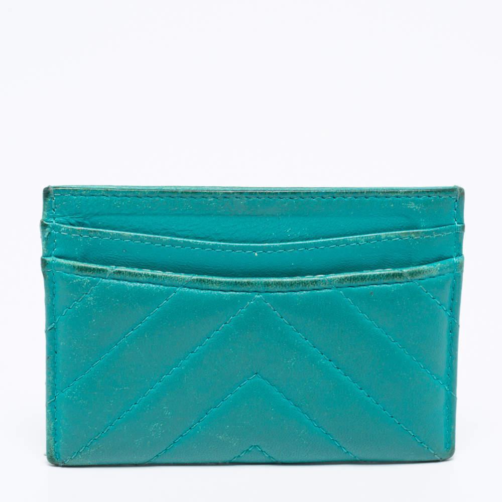 商品[二手商品] Chanel|Chanel Teal Chevron Leather CC Card Holder,价格¥2721,第7张图片详细描述