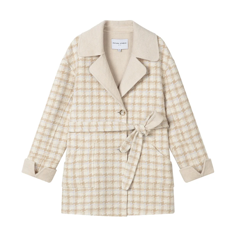 Edie米色格纹法式简约两面穿中长款羊毛外套 | Edie Reversible Wool Coat - Plaid & Ivory 商品