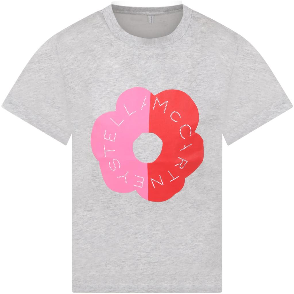 Stella McCartney Kids Gray T-shirt For Girl With Flower And Logo商品第1张图片规格展示