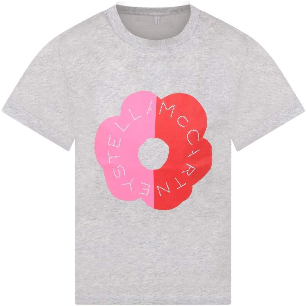 商品Stella McCartney|Stella McCartney Kids Gray T-shirt For Girl With Flower And Logo,价格¥686,第1张图片