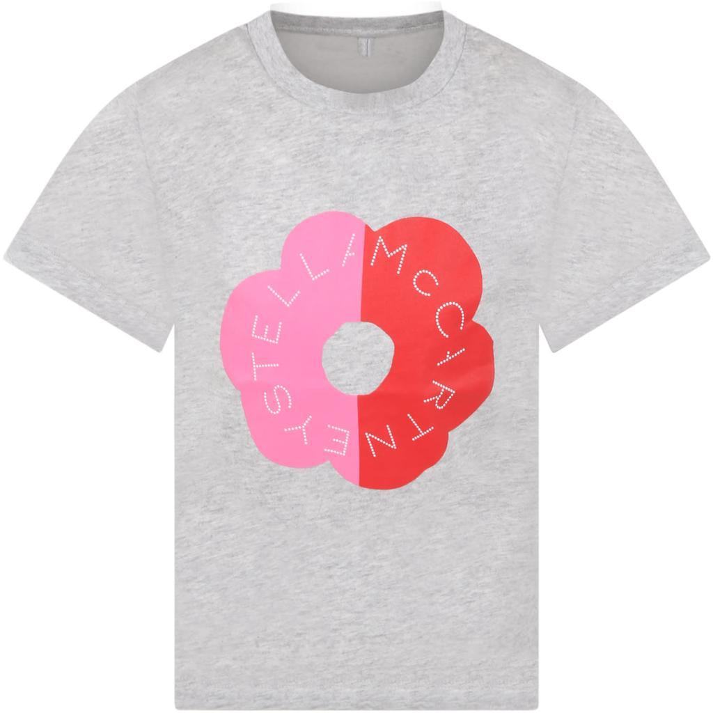 商品Stella McCartney|Stella McCartney Kids Gray T-shirt For Girl With Flower And Logo,价格¥642,第1张图片