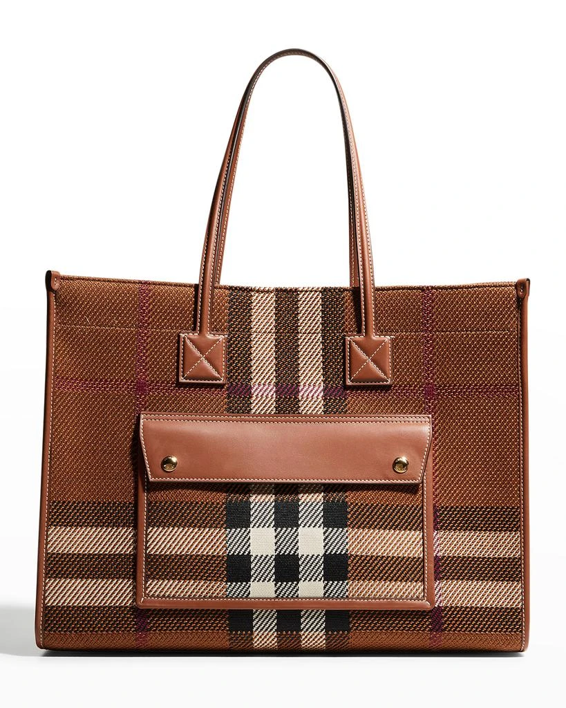 商品Burberry|Check Knit Pocket Tote Bag,价格¥14757,第1张图片