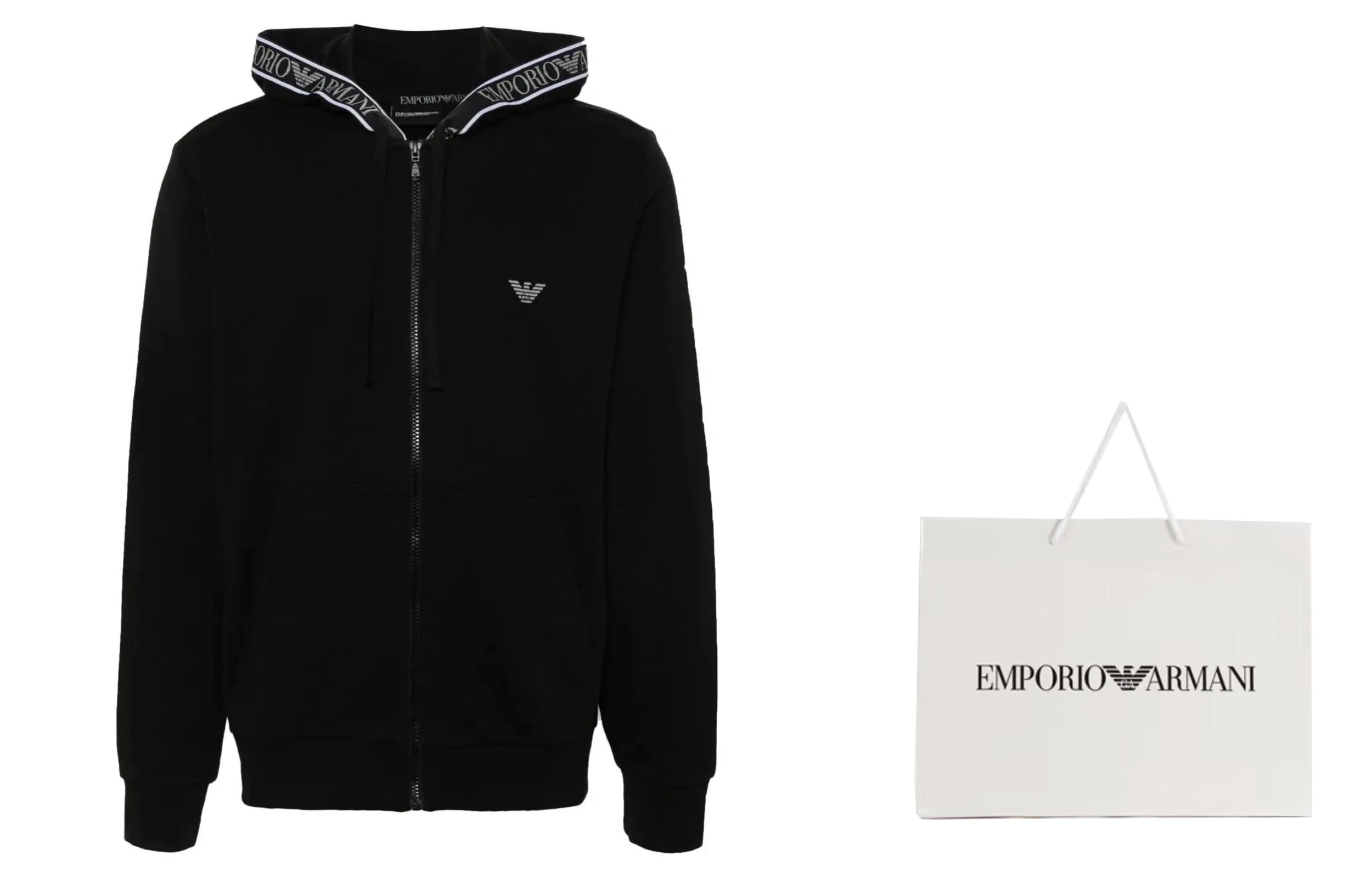 商品[国内直发] Emporio Armani|阿玛尼 字母品牌Logo图案连帽修身长袖夹克外套 男款 黑色,价格¥1873,第6张图片详细描述
