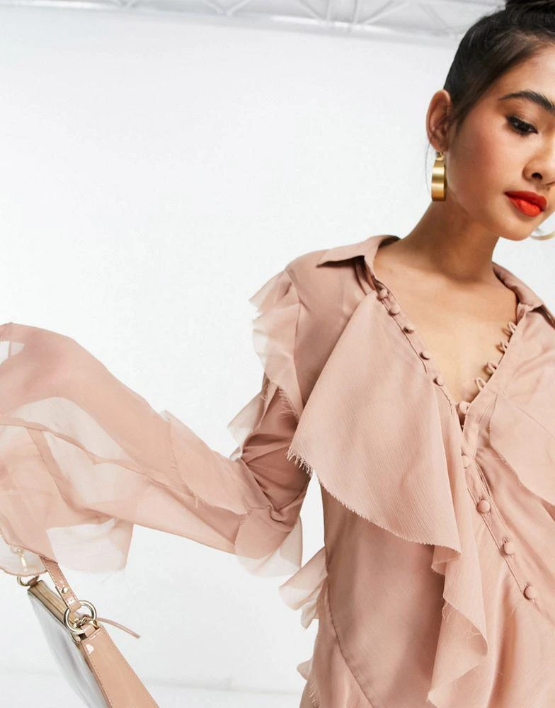 商品ASOS|ASOS DESIGN bias cut ruffle shirt mini dress,价格¥184,第2张图片详细描述