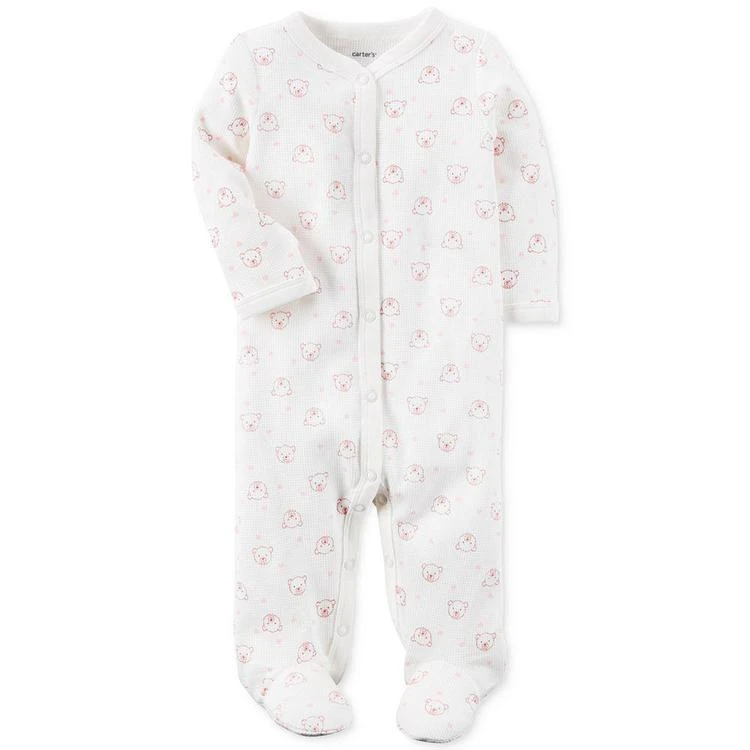 商品Carter's|1-Pc. Bear-Print Cotton Thermal Footed Coverall, Baby Girls,价格¥43,第1张图片