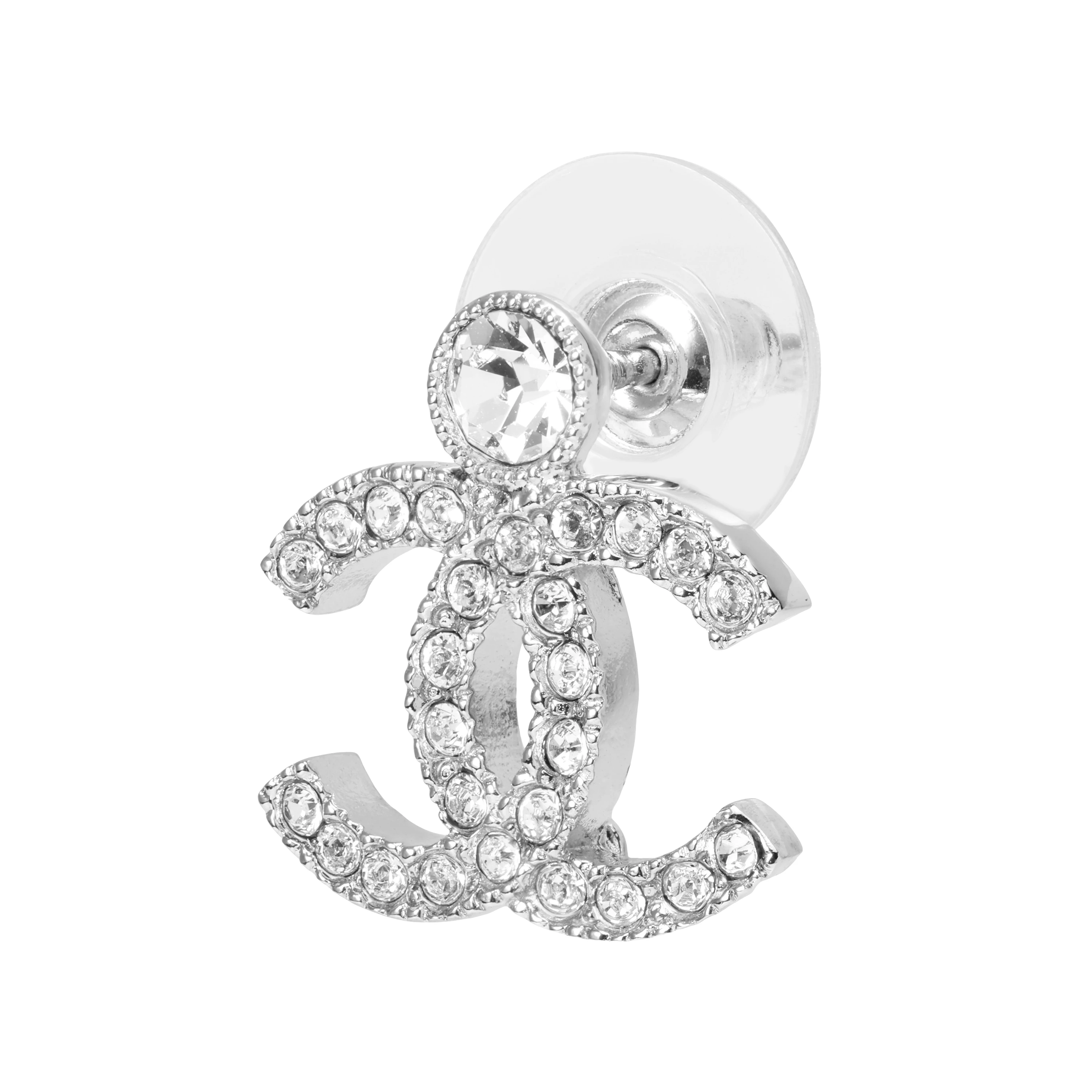 商品[国内直发] Chanel|【23K新品】 香奈儿 经典双C标志 水钻吊坠 金属 耳钉 女款 银色,价格¥8680,第6张图片详细描述