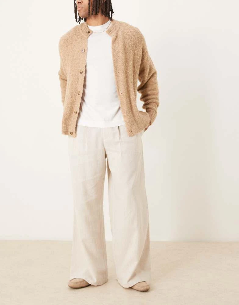 商品ASOS|ASOS DESIGN loose fit smart trousers with wide waistband and linen blend in neutral,价格¥436,第1张图片
