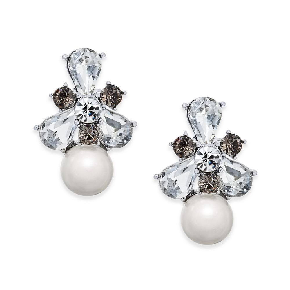 Silver-Tone Crystal & Imitation Pearl Drop Earrings, Created for Macy's商品第1张图片规格展示