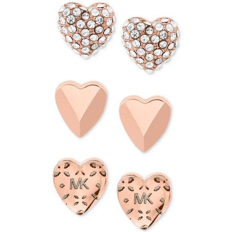 商品Michael Kors|Gold-Tone 3-Pc. Set Pavé Heart Stud Earrings,价格¥303,第1张图片