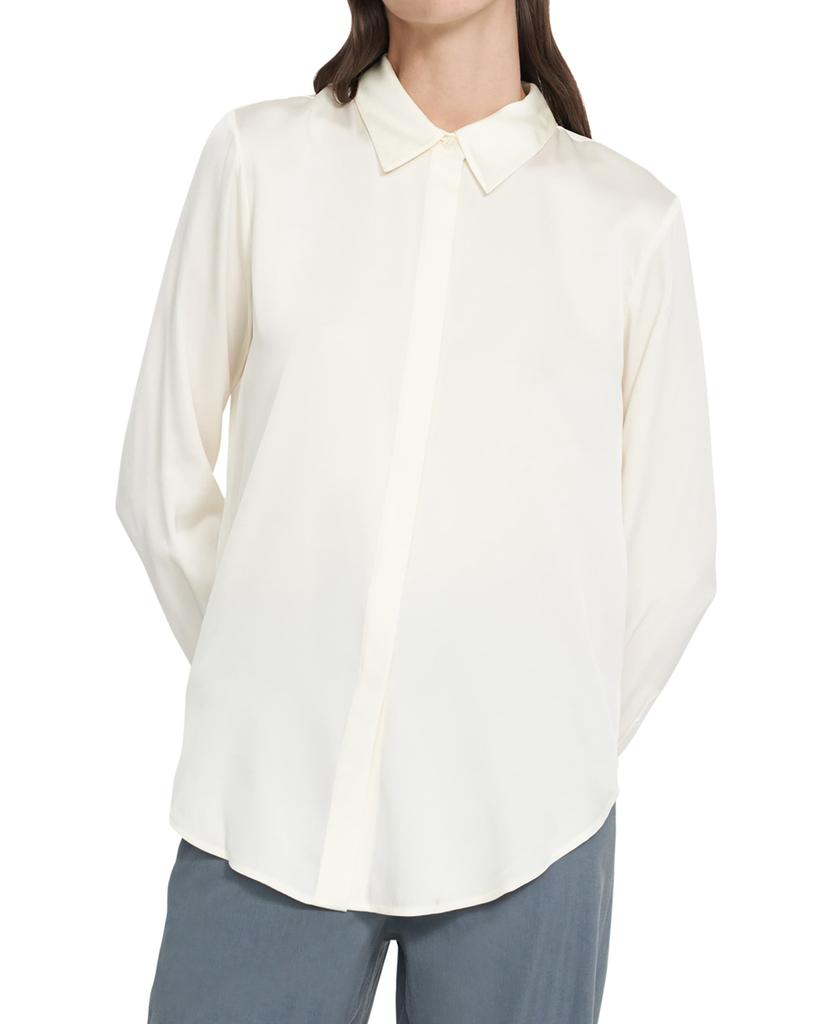 [Theory]Sunaya Stretch Silk ButtonDown Blouse 弹性纤维, 真丝 别样海外购