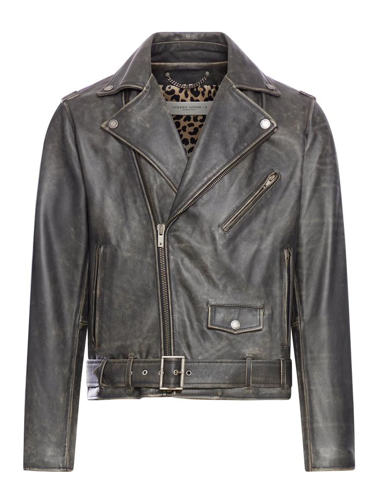 商品Golden Goose|GOLDEN M`S DISTRESSED LEATHER JACKET,价格¥14312,第1张图片
