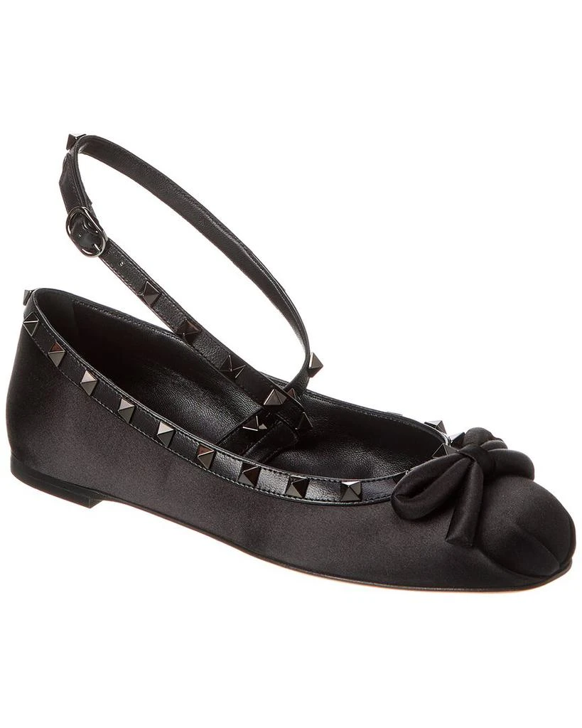 商品Valentino|Rockstud Satin & Leather Flat,价格¥4768,第1张图片