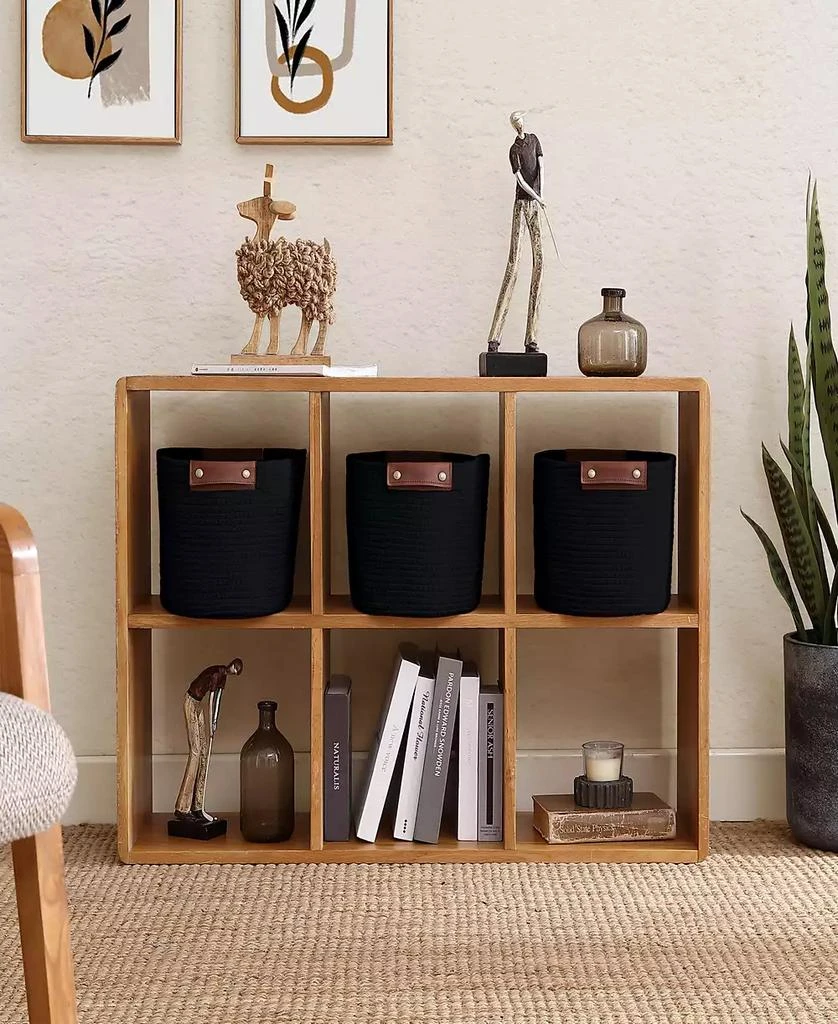 商品Ornavo Home|3 Pack Woven Cotton Rope Shelf Storage Basket with Leather Handles,价格¥673,第4张图片详细描述