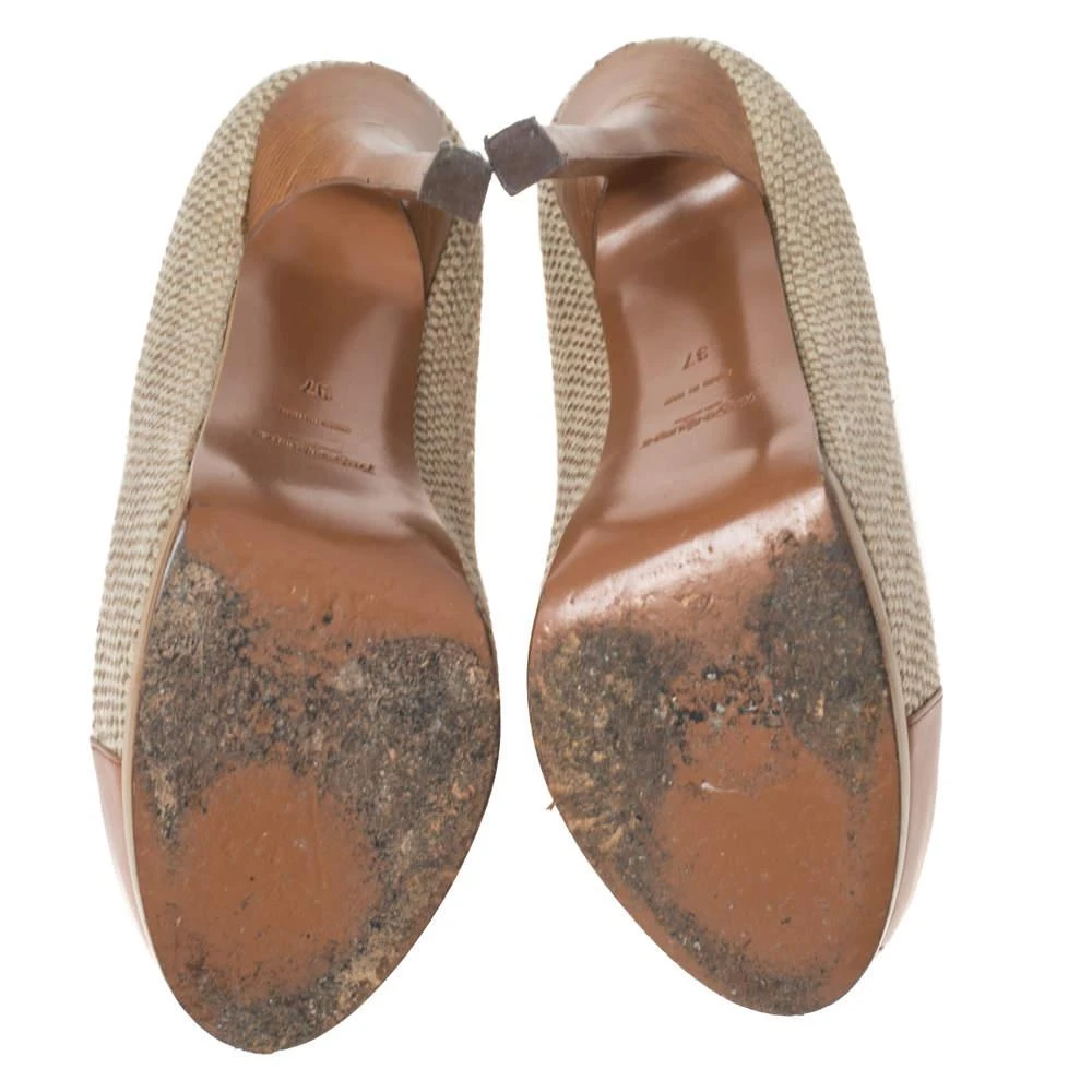 Saint Laurent Brown/Grey Canvas And Leather Platform Tribtoo  Pumps Size 37 商品