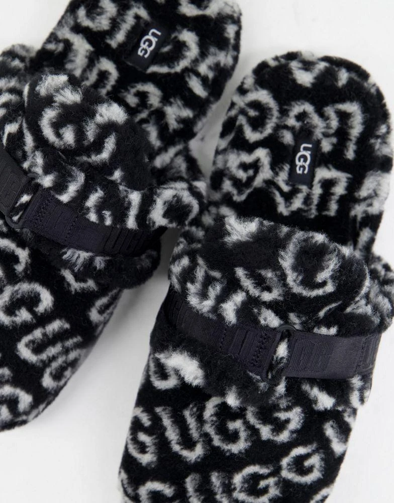 商品UGG|UGG fluff it pop sheepskin slippers in all over logo print black,价格¥646,第4张图片详细描述