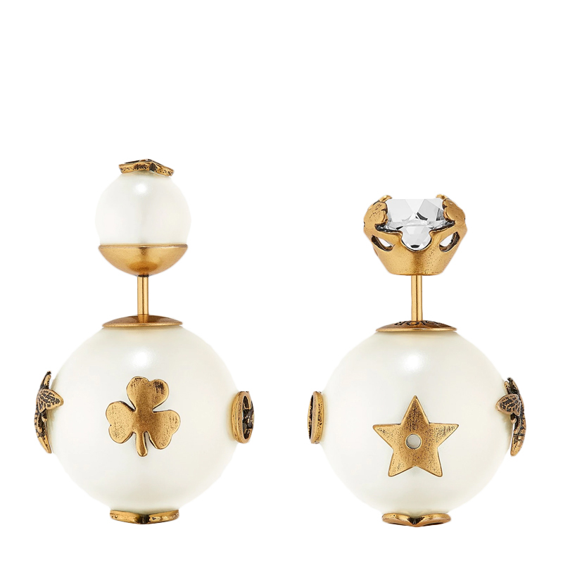 Dior 女士金色白色复古珍珠镶钻耳钉 E0665TRIRS-D908商品第4张图片规格展示
