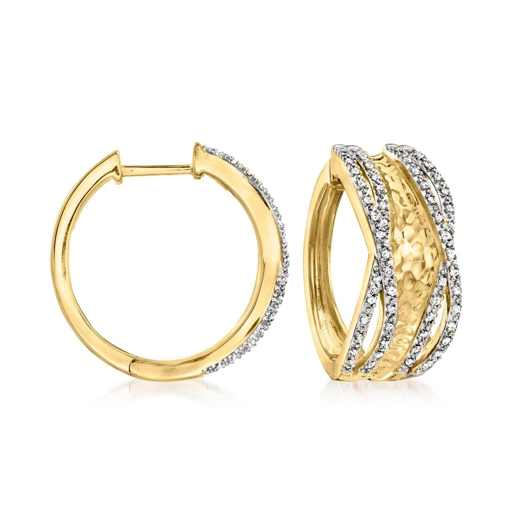 商品Ross-Simons|Ross-Simons Diamond Hammered Hoop Earrings in 18kt Gold Over Sterling,价格¥2951,第3张图片详细描述