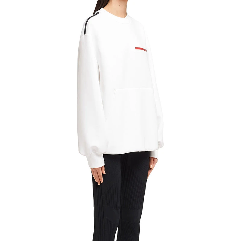 商品Prada|【预售3-7天�】PRADA/普拉达  Double Technical系列 女士白色再生聚酯纤维尼龙面料Oversize圆领运动衫卫衣134612_LJ4_F0009_S_202,价格¥8471,第5张图片详细描述