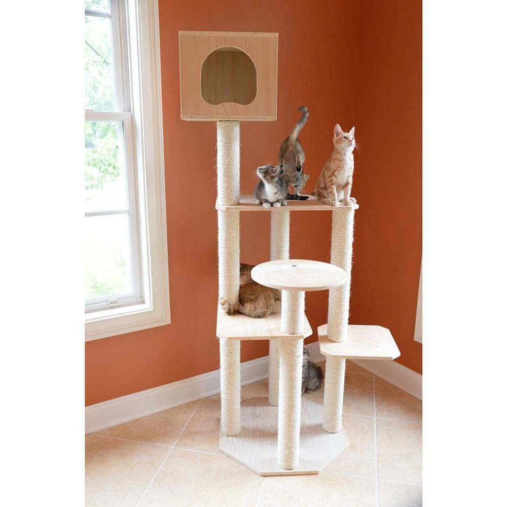 商品Macy's|69" Real Wood Premium Scots Pine, 5-Level Cat Tree With Perch & Condo,价格¥2448,第2张图片详细描述