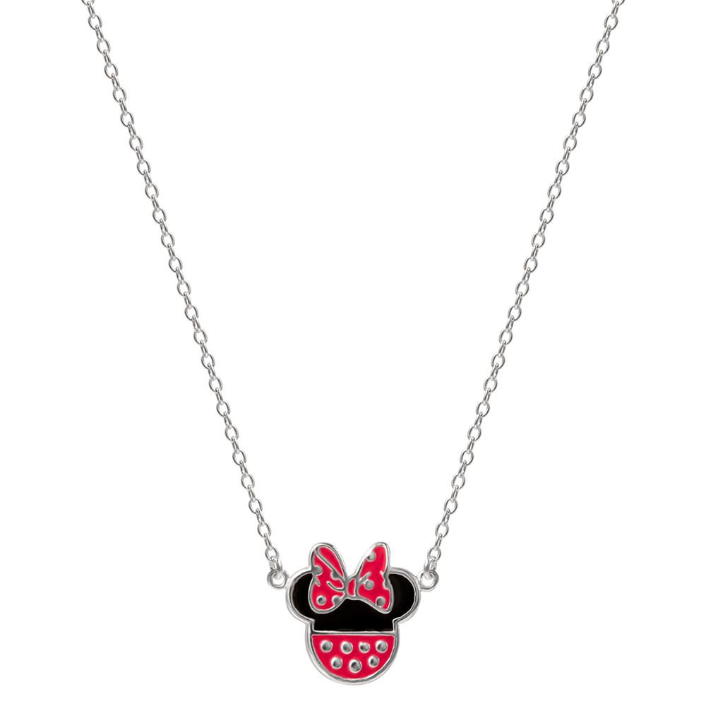 Minnie Mouse Enamel Pendant Necklace in Sterling Silver, 16" + 2" extender商品第4张图片规格展示