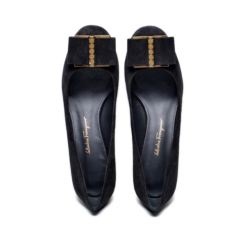 SALVATORE FERRAGAMO 女士黑色牛皮奢侈品高跟鞋 0715154 商品