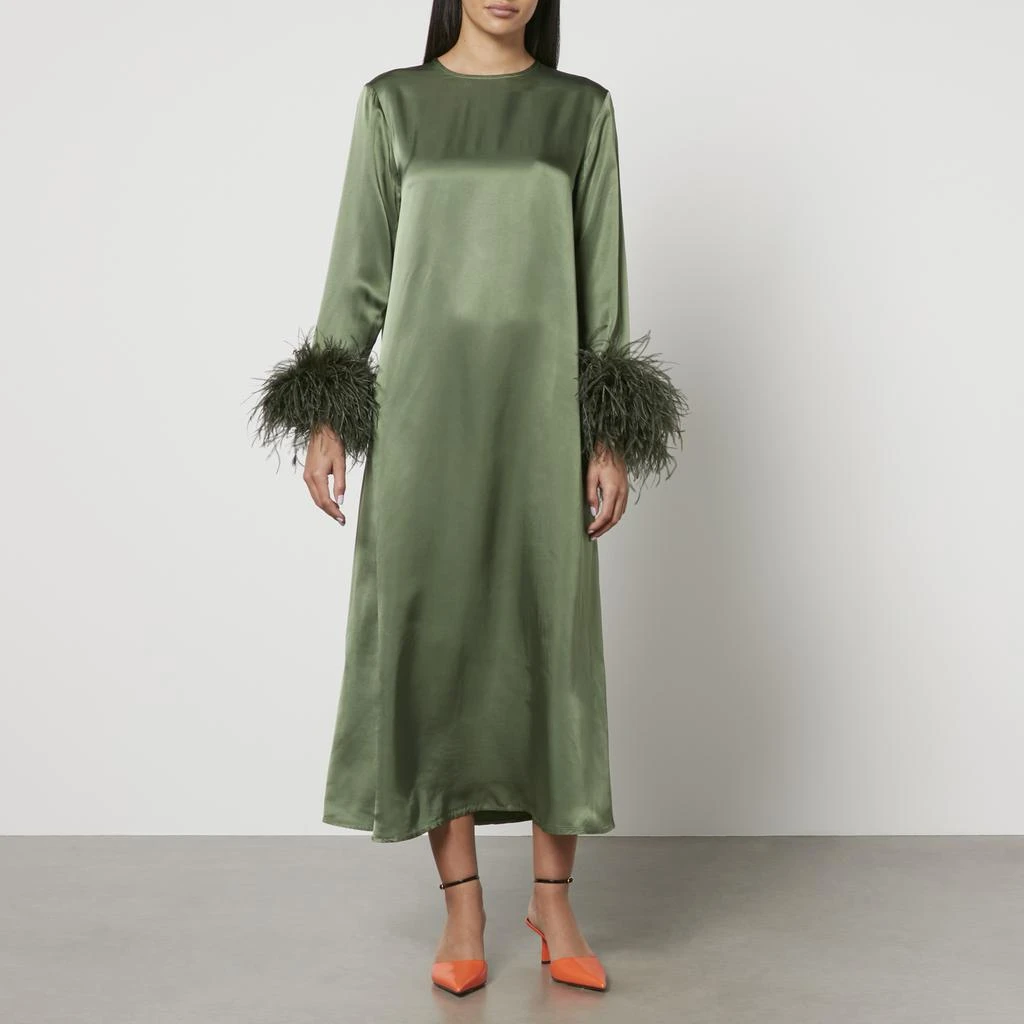 商品Sleeper|Sleeper Suzi Feather-Trimmed Satin Midi Dress,价格¥3821,第1张图片