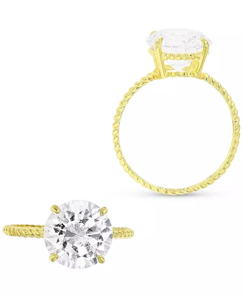 商品Macy's|Cubic Zirconia Solitaire Textured Shank Engagement Ring in 10k Gold,价格¥646,第4张图片详细描述