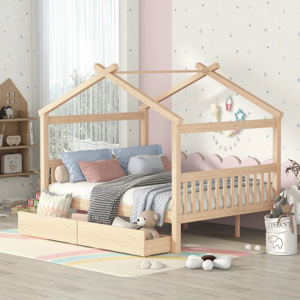 商品Simplie Fun|Full Size Wooden House Bed,价格¥4373,第1张图片