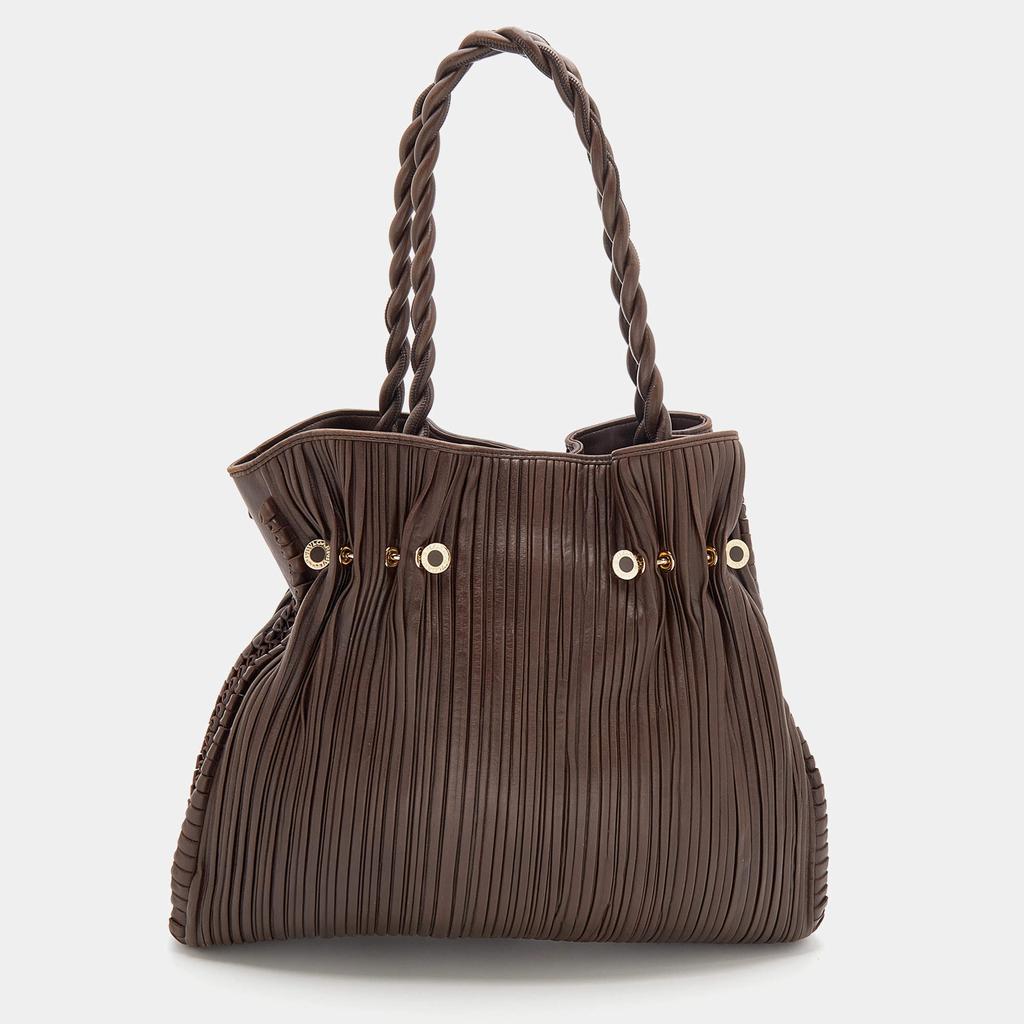 Bvlgari Brown Pleated Leather Twistino Tina Shopper Tote商品第4张图片规格展示