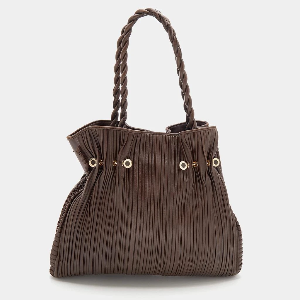 商品[二手商品] BVLGARI|Bvlgari Brown Pleated Leather Twistino Tina Shopper Tote,价格¥4492,第4张图片详细描述