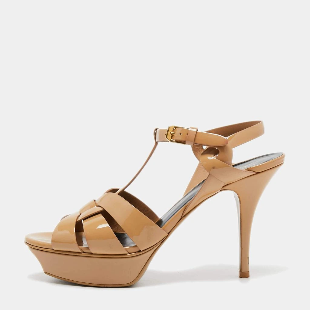 商品[二手商品] Yves Saint Laurent|Yves Saint Laurent Beige Patent Leather Tribute Sandals Size 39,价格¥4889,第1张图片