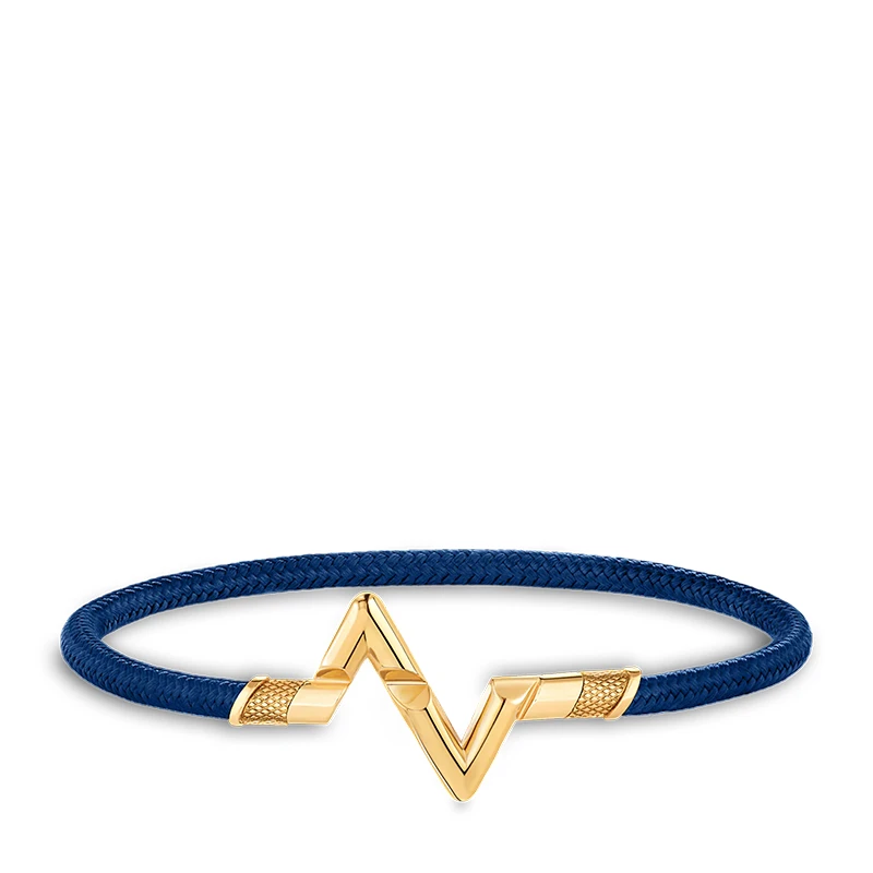 商品Louis Vuitton|预售十天 Louis Vuitton/路易威登 22春夏新款Volt Play系列 L大号18k金黄金徽标字母组合造型蓝色线绳手链Q05477,价格¥29288,第1张图片
