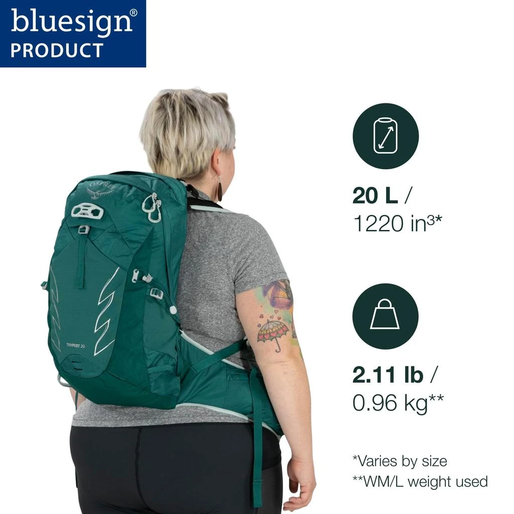商品Osprey|Osprey Tempest 20L Women's Hiking Backpack with Hipbelt, Jasper Green, WXS/S,价格¥993,第2张图片详细描述