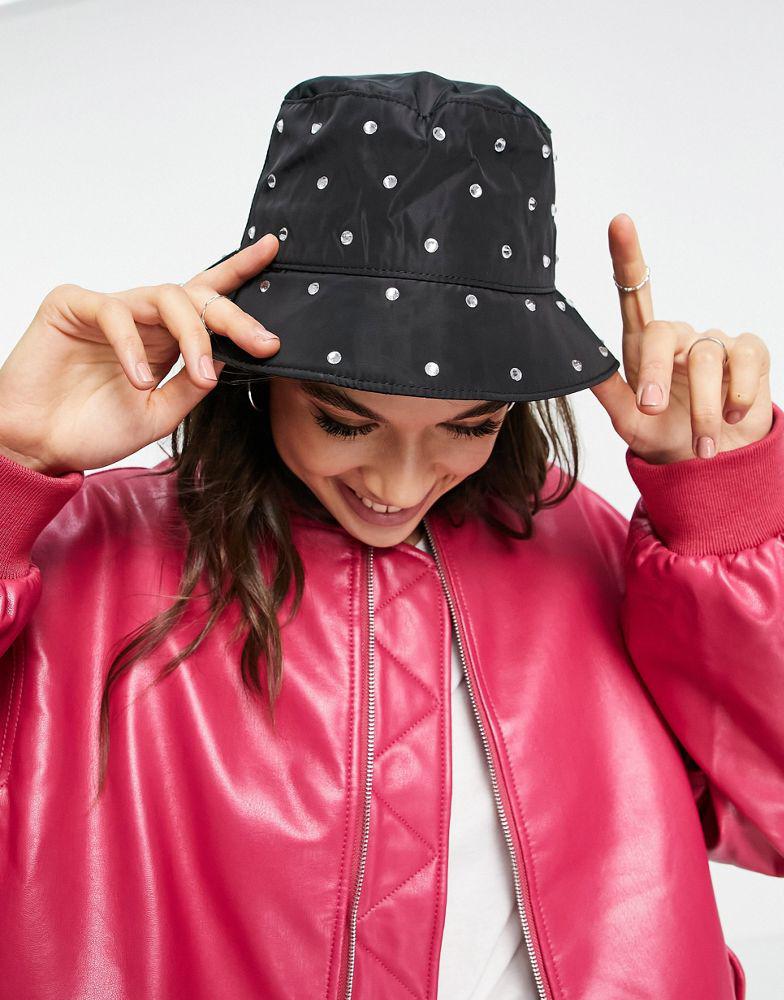 Topshop nylon stud bucket hat in black商品第1张图片规格展示