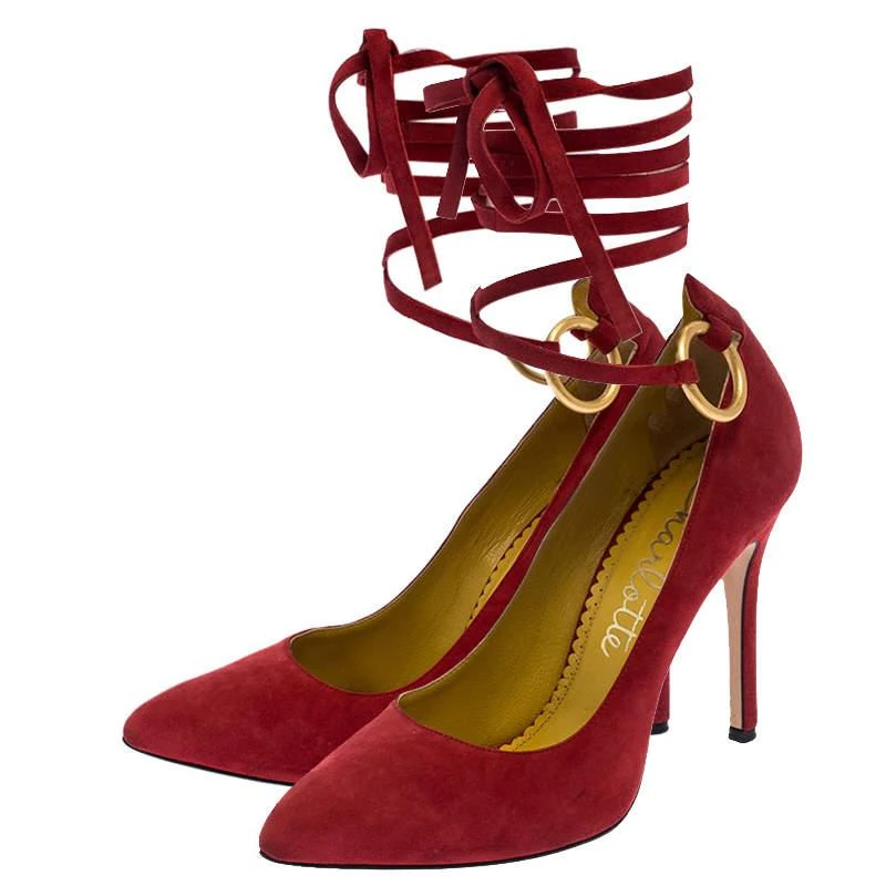 商品[二手商品] Charlotte Olympia|Charlotte Olympia Red Suede Sabine Wrap Pumps Size 36,价格¥1524,第4张图片详细描述